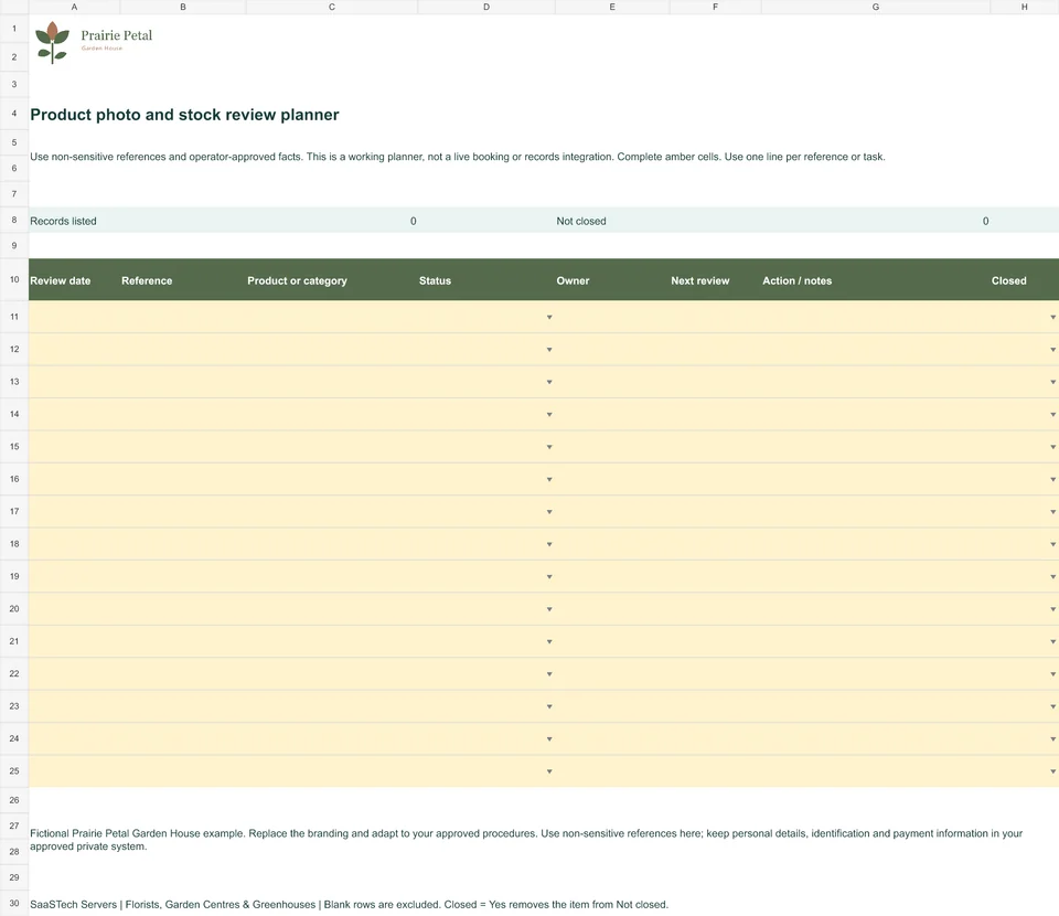 Product photo and stock review planner