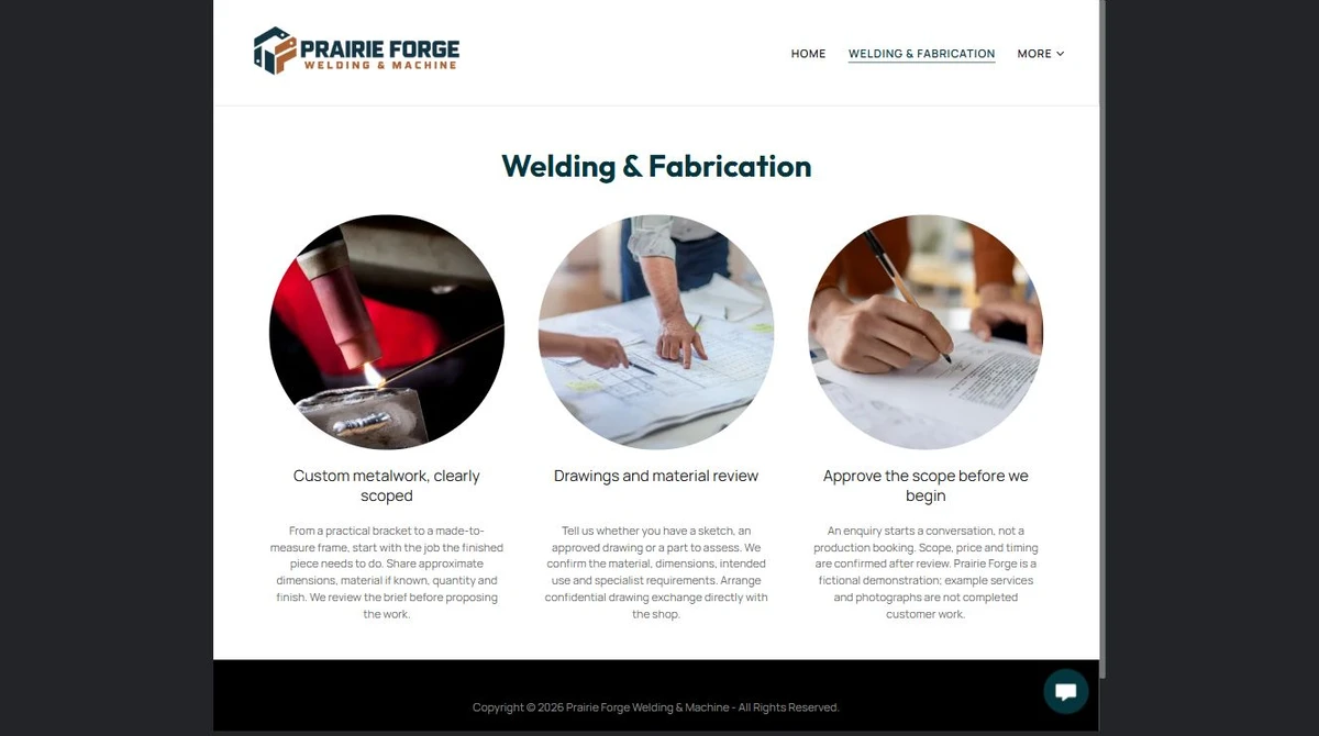 Finished Welding & Fabrication example — privacy-cropped excerpt