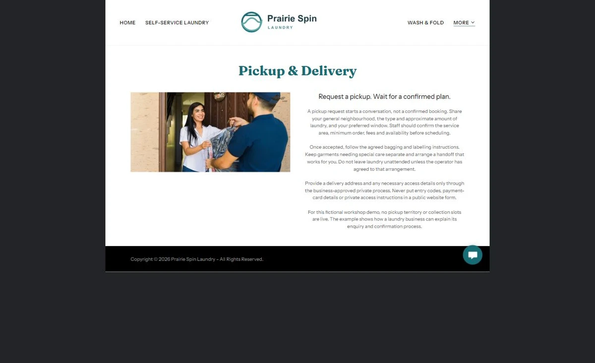 Finished Pickup & Delivery example — privacy-cropped excerpt