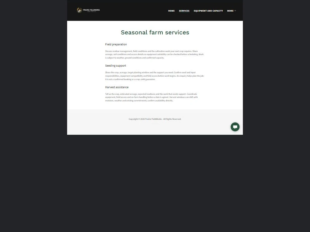 Finished Services example — privacy-cropped excerpt