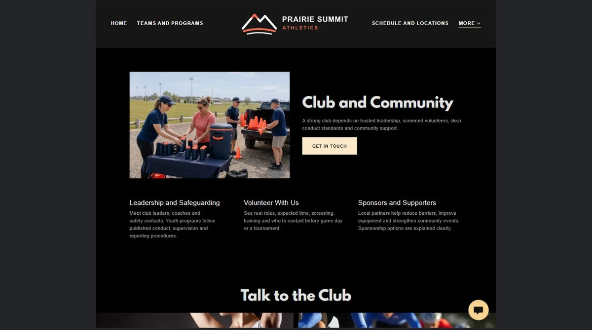 Finished Club, volunteers, and sponsors example — privacy-cropped excerpt