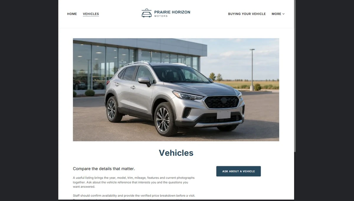 Finished Vehicles example — privacy-cropped excerpt