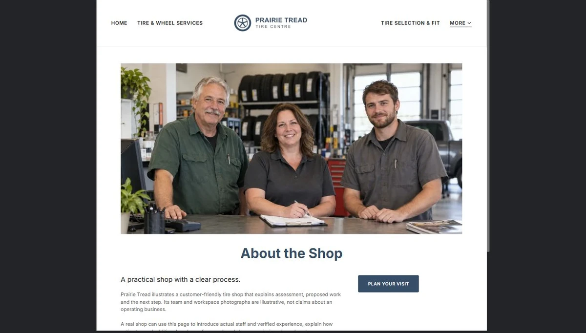 Finished About the Shop example — privacy-cropped excerpt