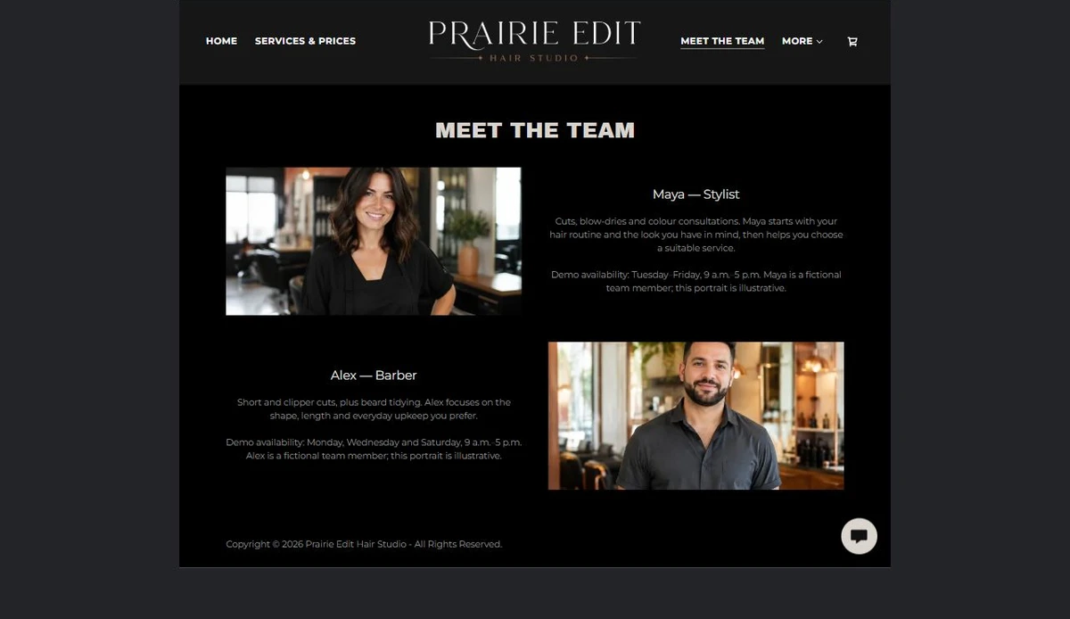 Finished Meet the Team example — privacy-cropped excerpt