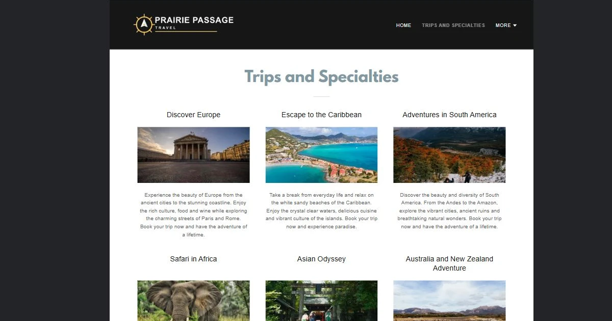 Finished Trips and specialties example — privacy-cropped excerpt