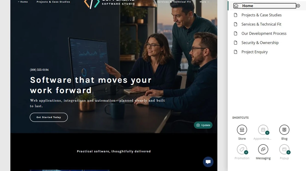 Shape the opening message for Copperline Software Studio in Website Builder — privacy-cropped excerpt