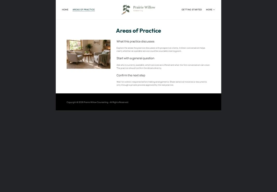 Finished Areas of Practice example — privacy-cropped excerpt