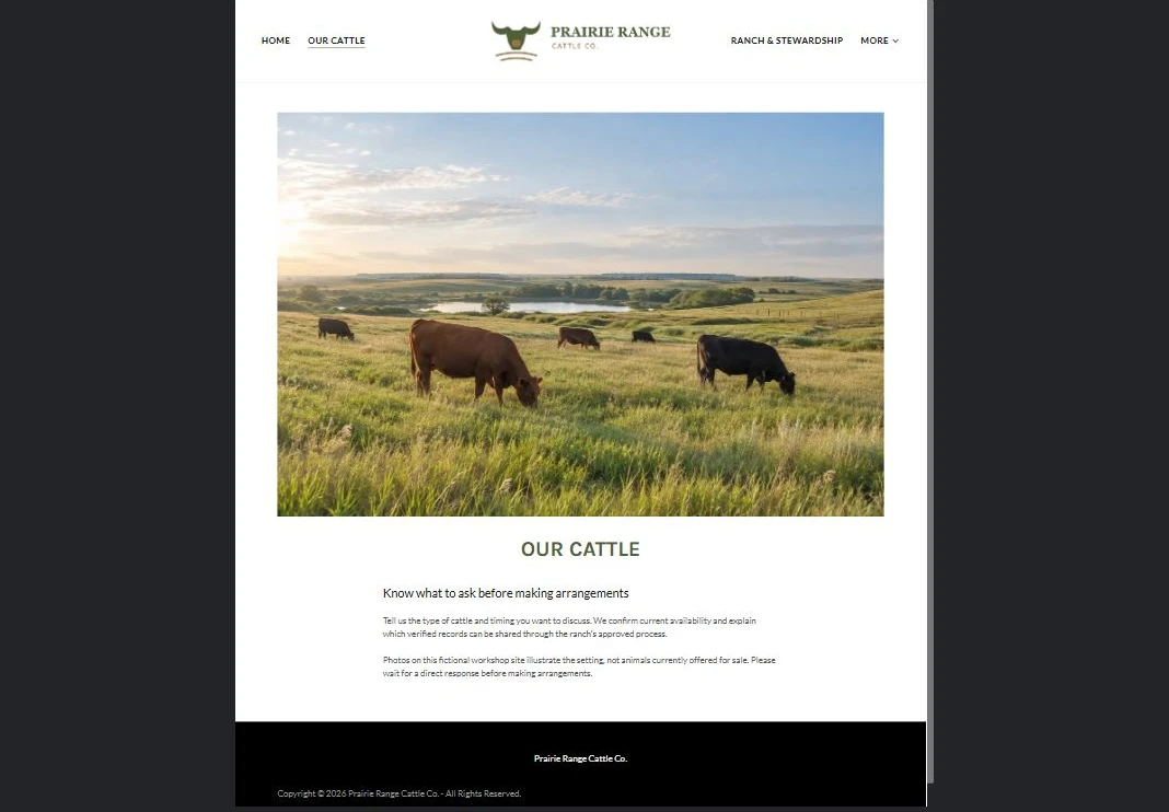 Finished Our Cattle example — privacy-cropped excerpt