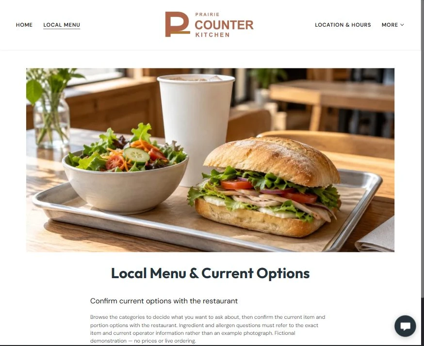 Captured first-screen Local Menu example — privacy-cropped excerpt
