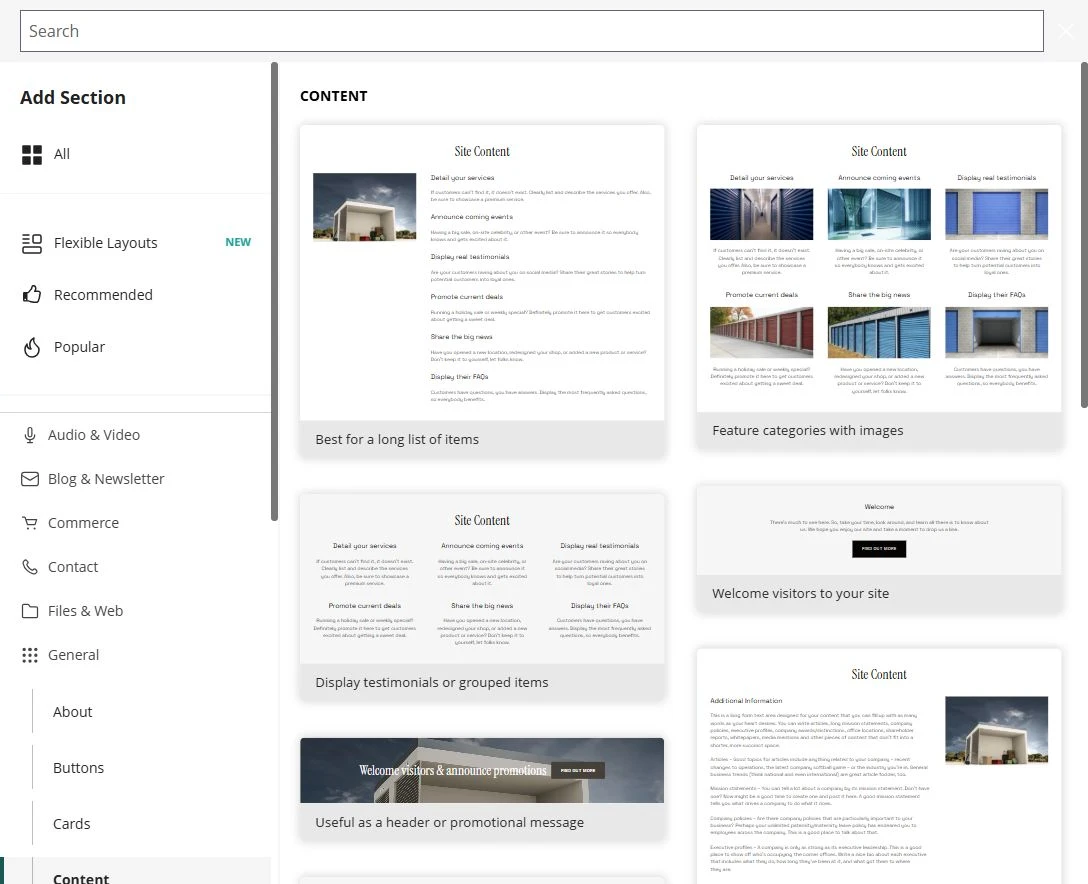 Storage · General → Content — privacy-cropped excerpt