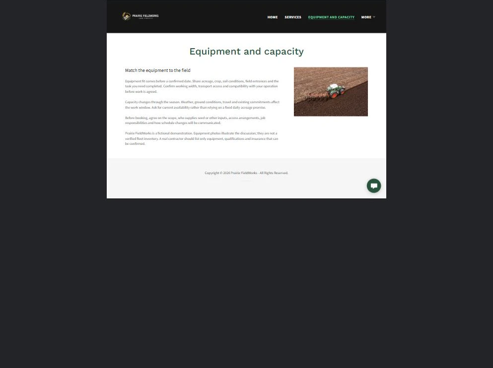 Finished Equipment and capacity example — privacy-cropped excerpt
