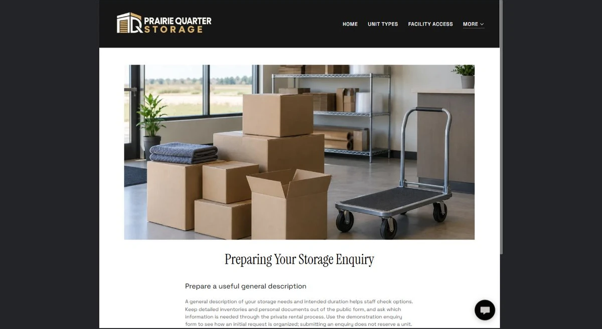 Finished Preparing Your Storage Enquiry example — privacy-cropped excerpt