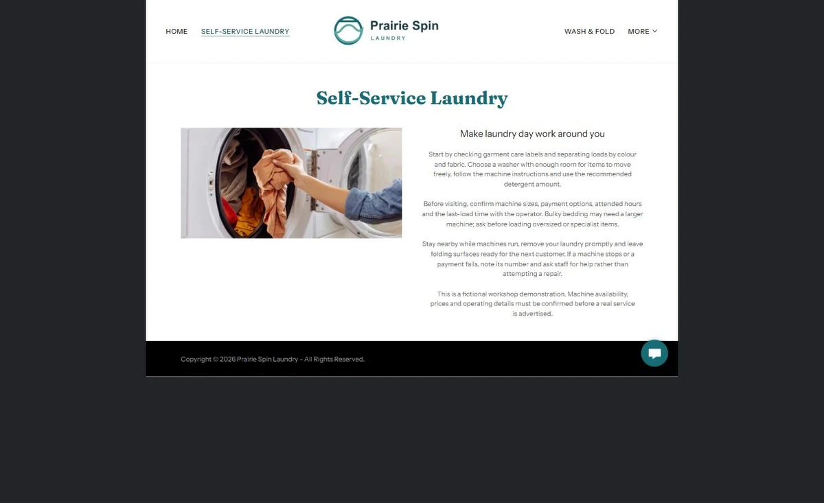 Finished Self-Service Laundry example — privacy-cropped excerpt