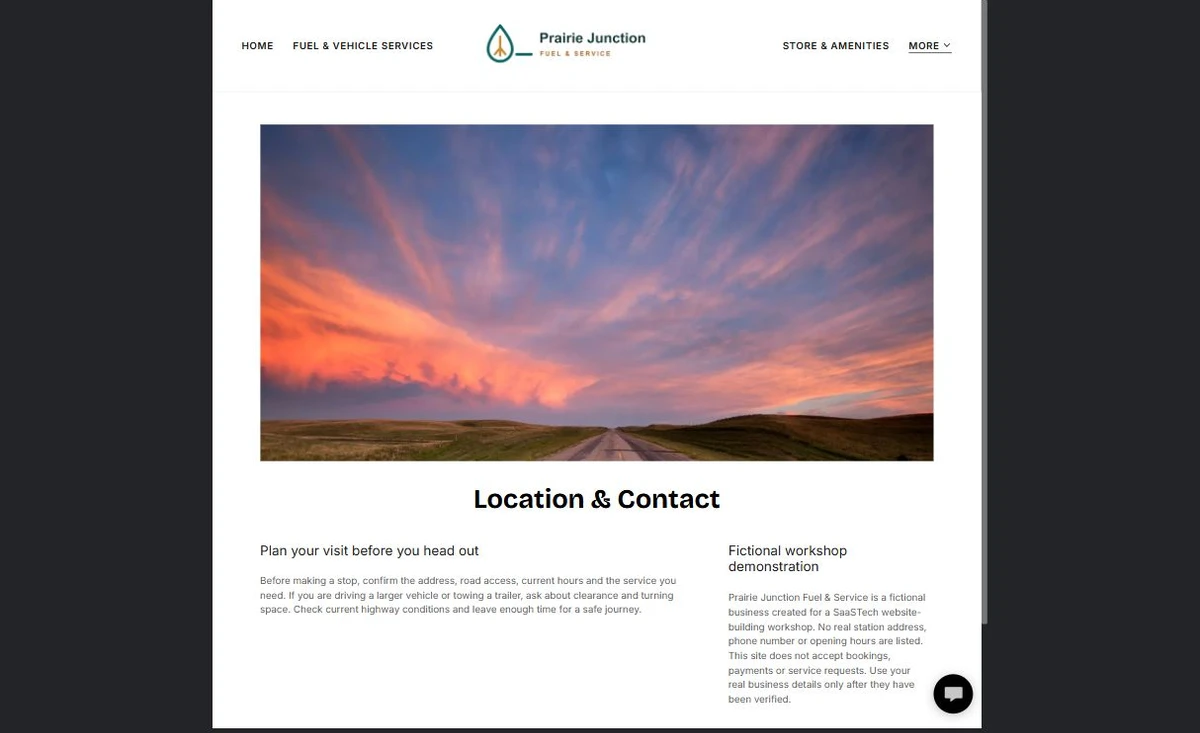 Finished Location & Contact example — privacy-cropped excerpt