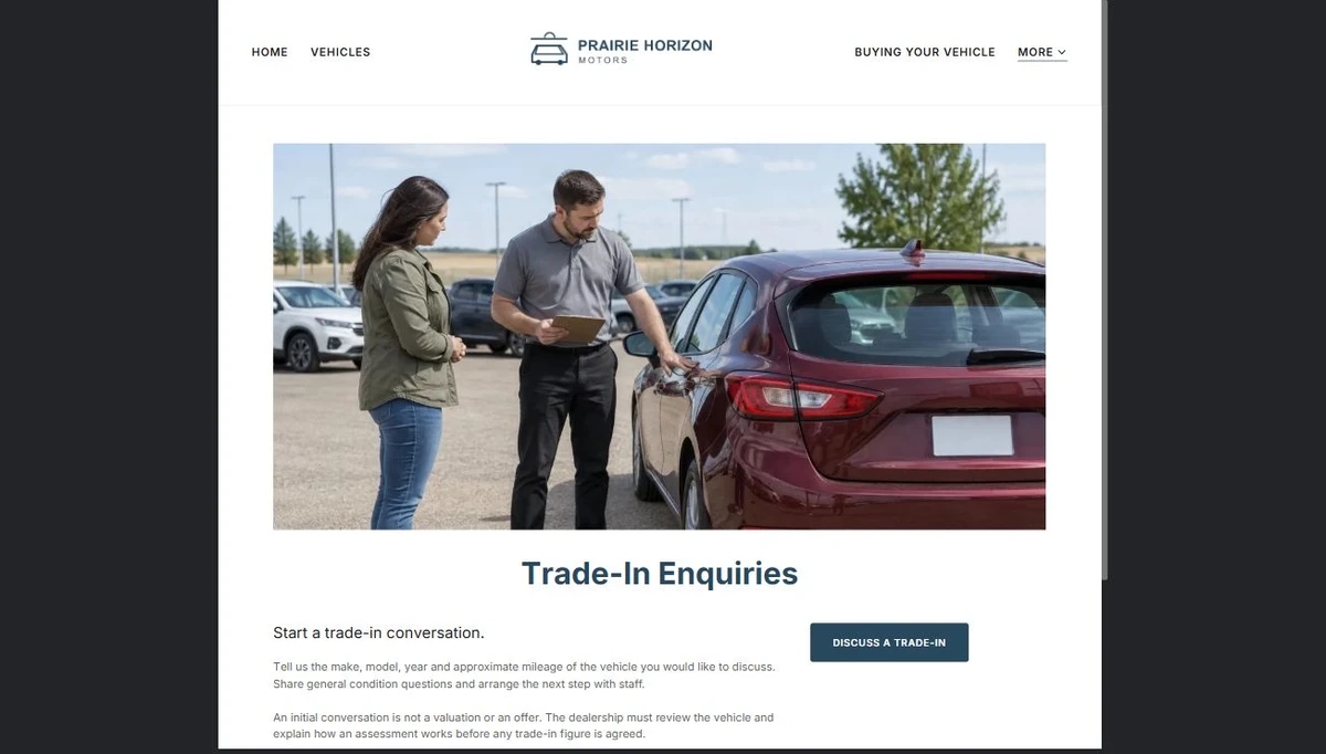 Finished Trade-In Enquiries example — privacy-cropped excerpt