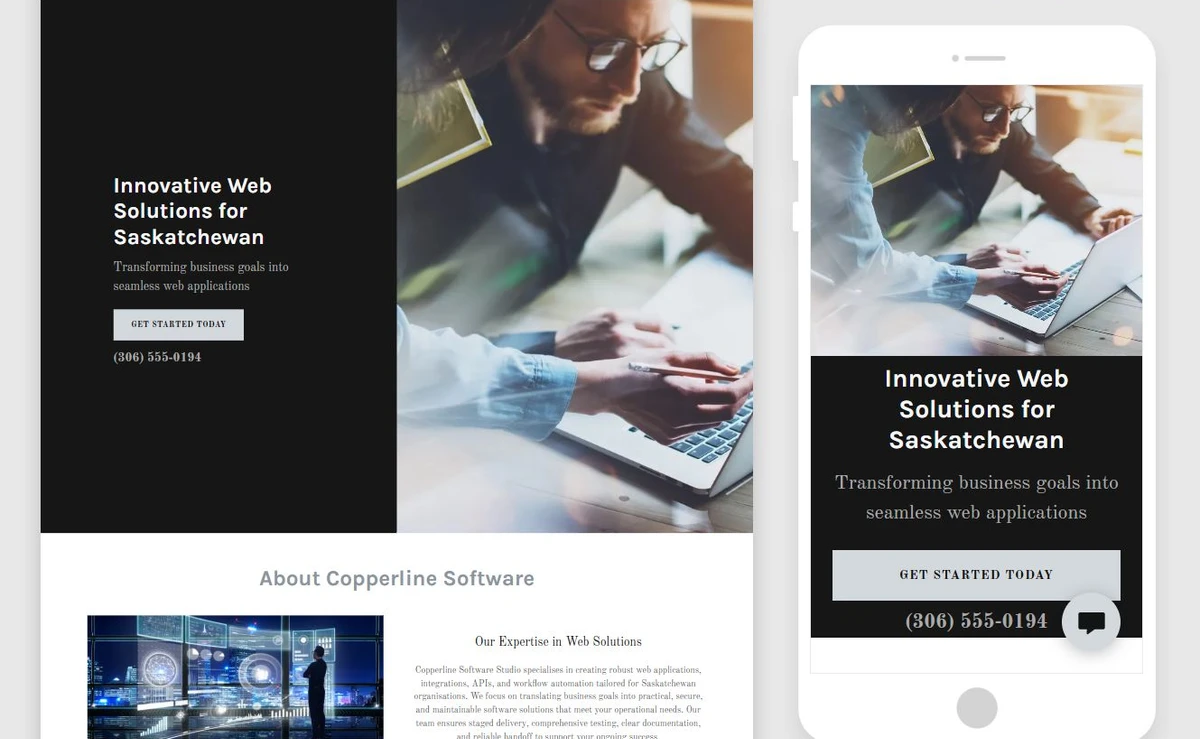 Review the first draft for Copperline Software Studio in Website Builder — privacy-cropped excerpt