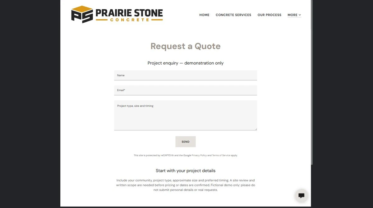 Finished Request a Quote example — privacy-cropped excerpt