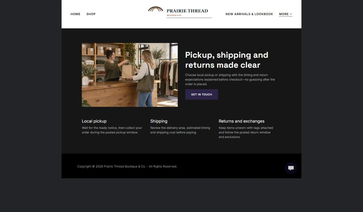 Finished Visit, Pickup & Returns example — privacy-cropped excerpt