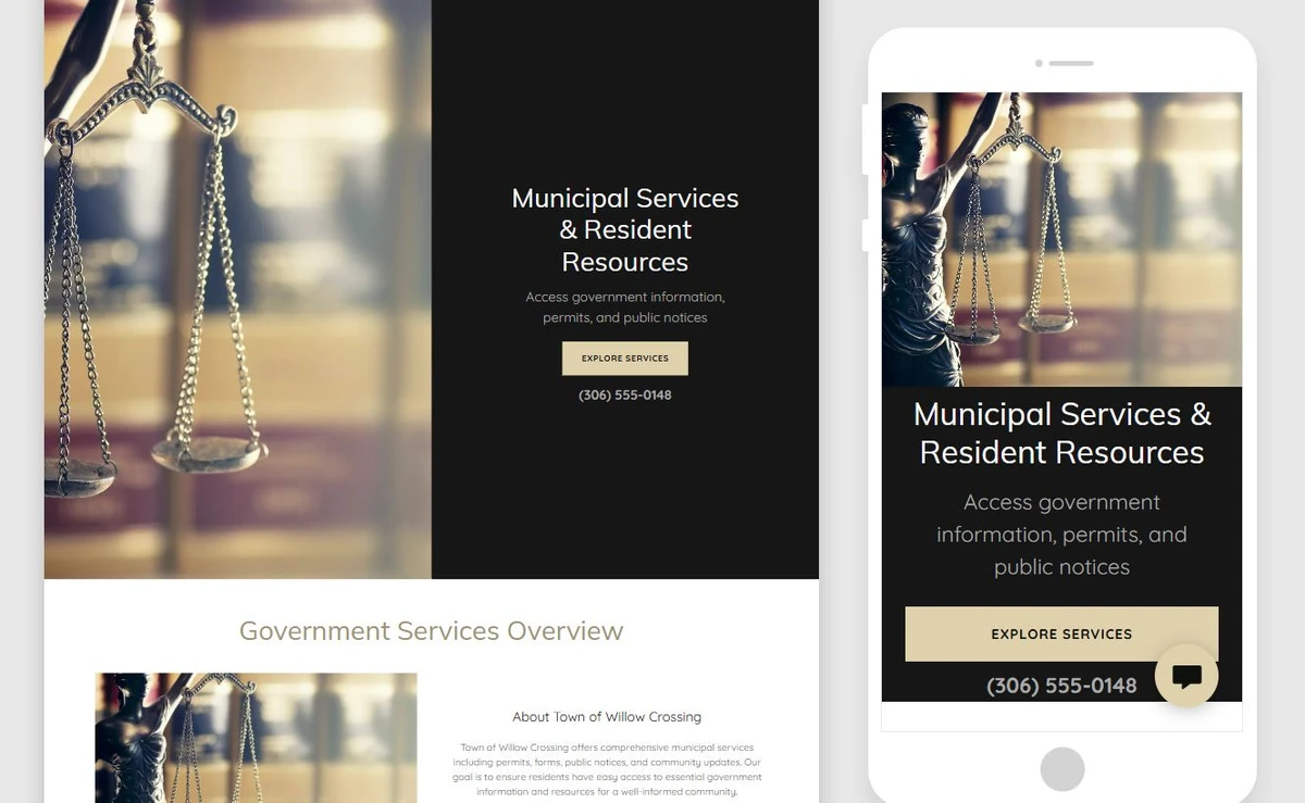 Generated Town of Willow Crossing starter site in Website Builder — privacy-cropped excerpt