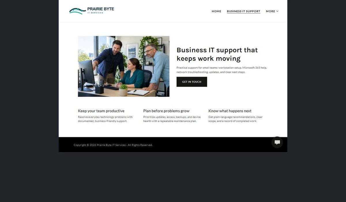 Finished Business IT Support example — privacy-cropped excerpt