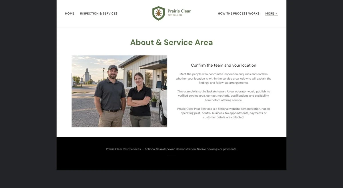 Finished About & Service Area example — privacy-cropped excerpt