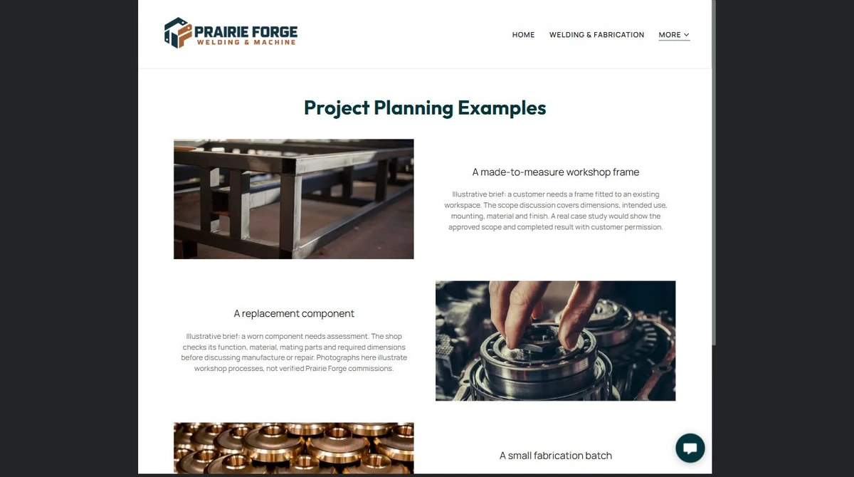 Finished Projects example — privacy-cropped excerpt