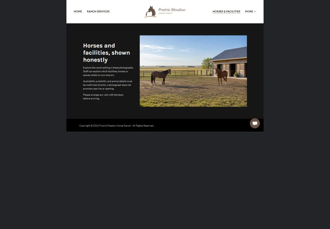 Finished Horses & Facilities example — privacy-cropped excerpt