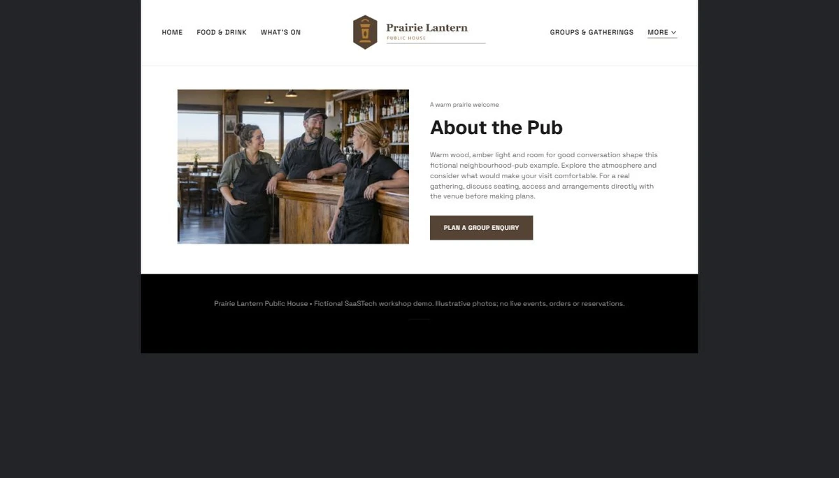 Finished About the Pub example — privacy-cropped excerpt