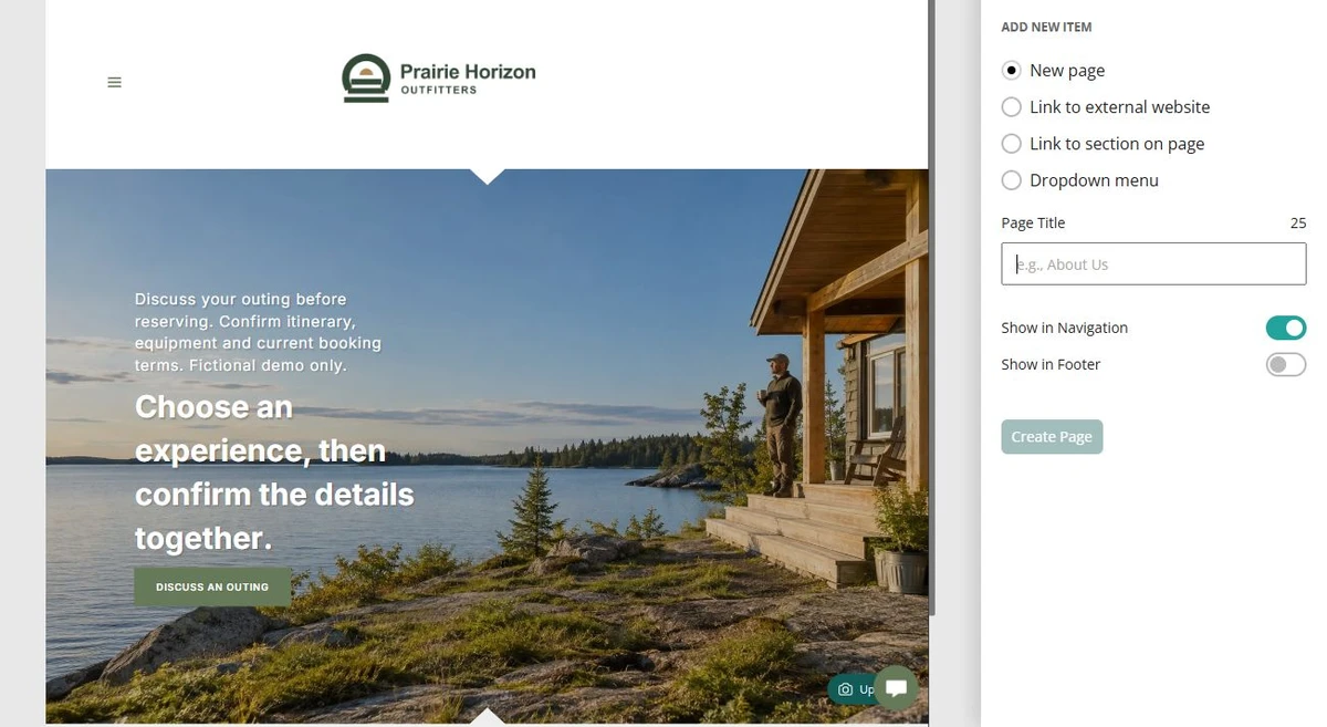 Prairie Horizon Outfitters · Add Page — privacy-cropped excerpt