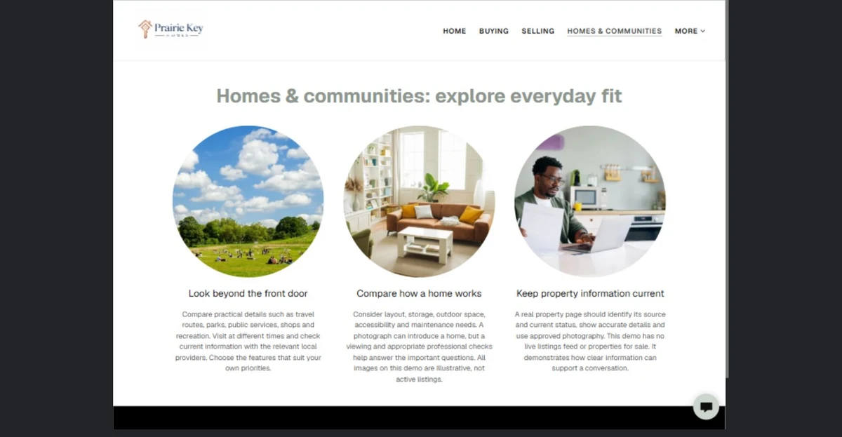 Finished Homes & Communities example — privacy-cropped excerpt