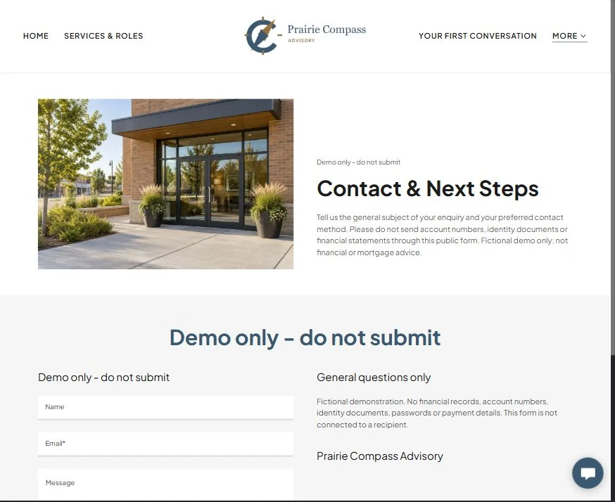 Captured first-screen Contact & Next Steps example — privacy-cropped excerpt