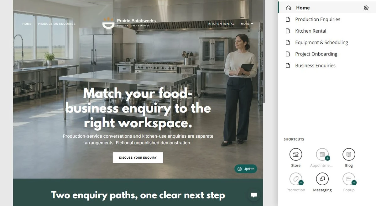 Prairie Batchworks · Website overview — privacy-cropped excerpt