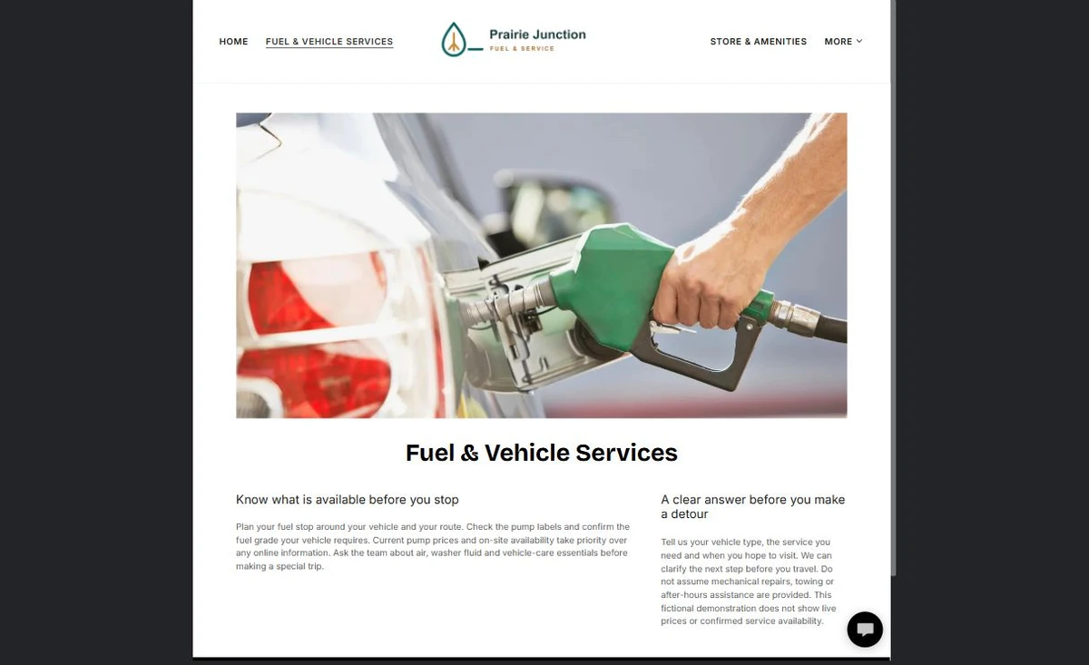 Finished Fuel & Vehicle Services example — privacy-cropped excerpt