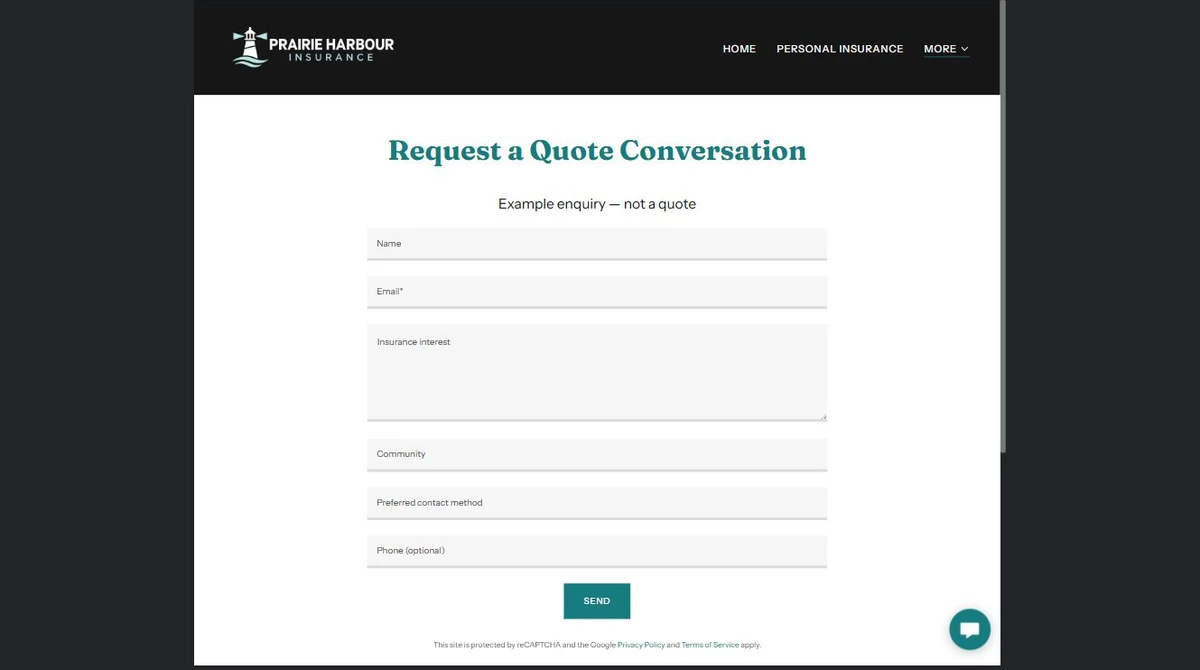 Finished Request a Quote example — privacy-cropped excerpt
