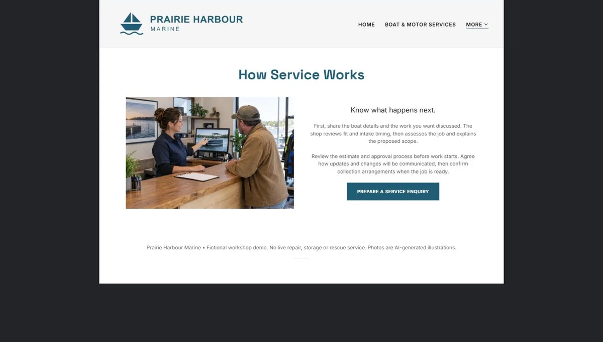 Finished How Service Works example — privacy-cropped excerpt