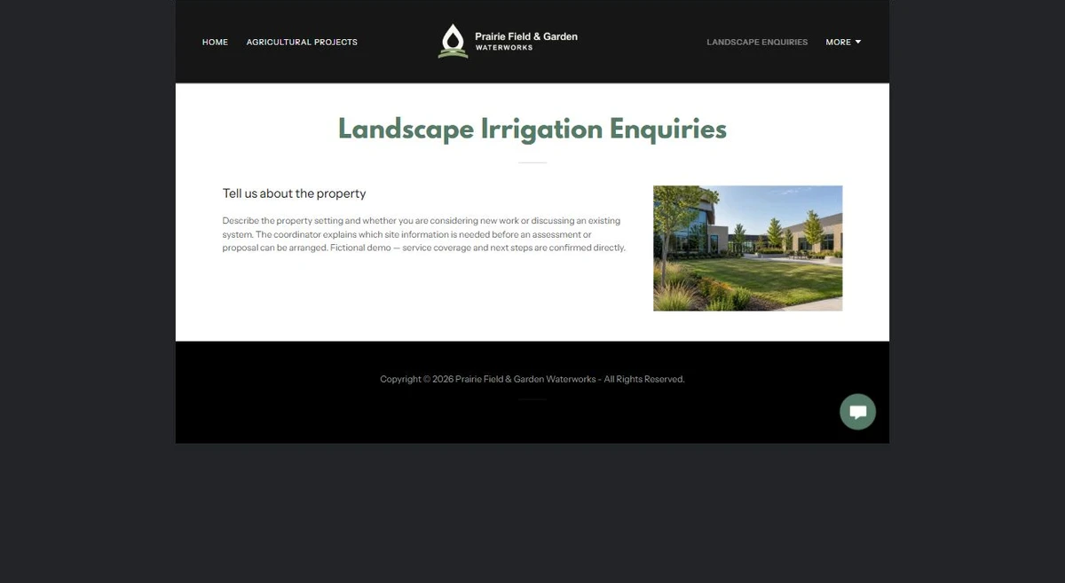 Finished Landscape Irrigation Enquiries example — privacy-cropped excerpt