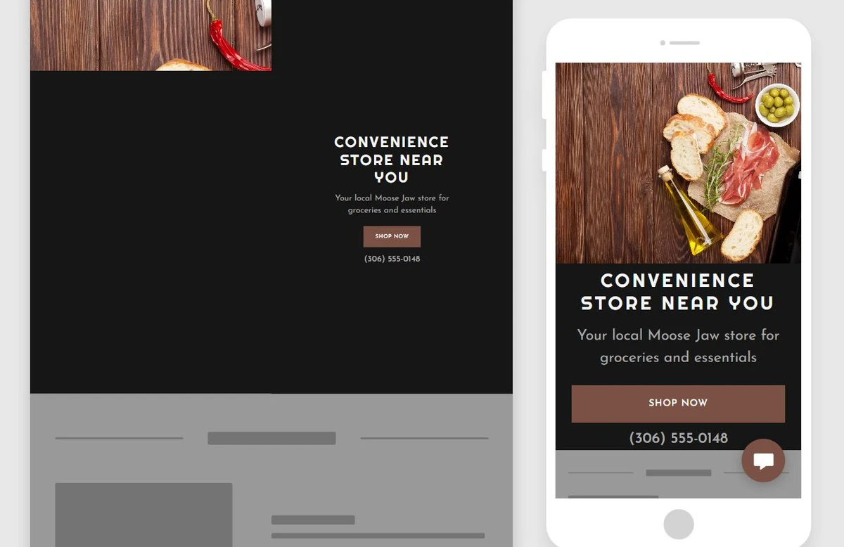 Website Builder creating the Corner Pine Market starter site — privacy-cropped excerpt