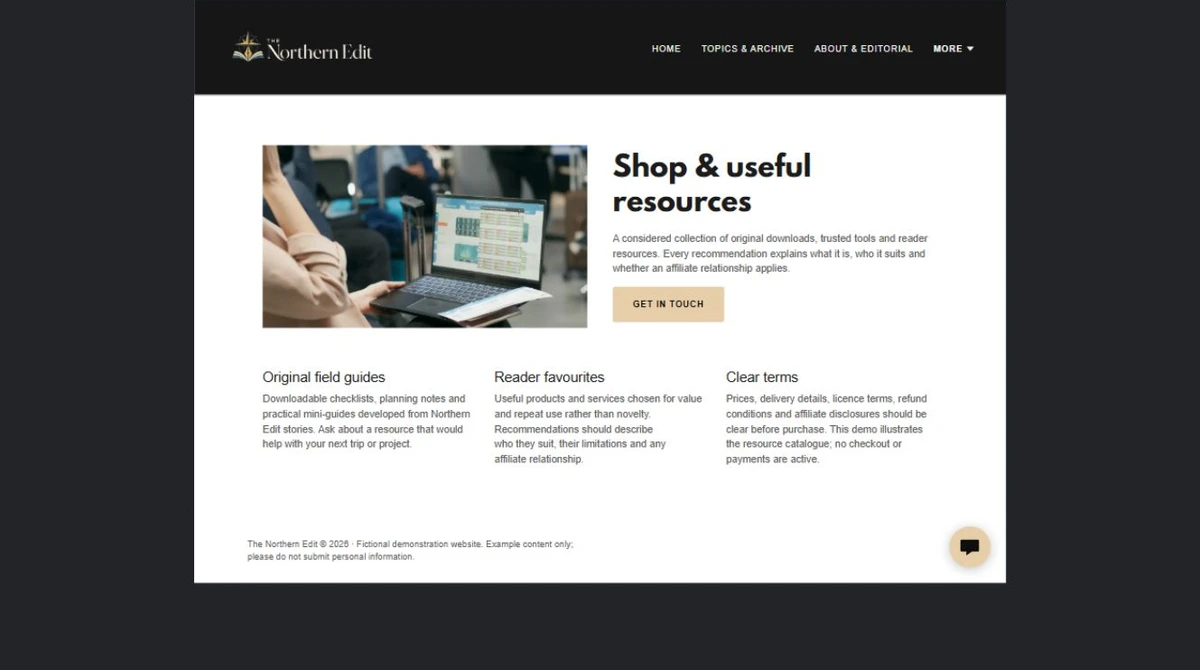 Finished Shop and resources example — privacy-cropped excerpt