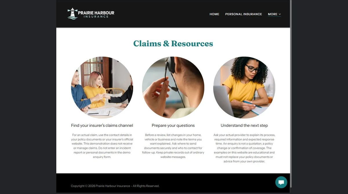 Finished Claims & Resources example — privacy-cropped excerpt