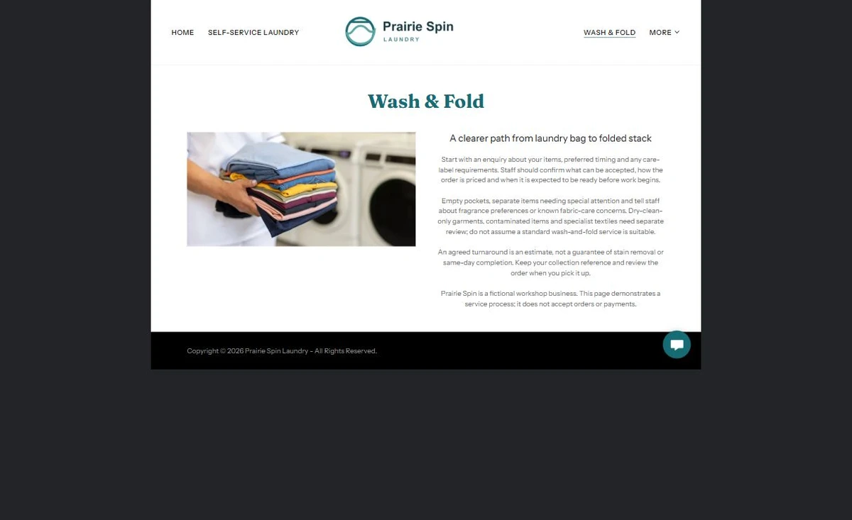 Finished Wash & Fold example — privacy-cropped excerpt