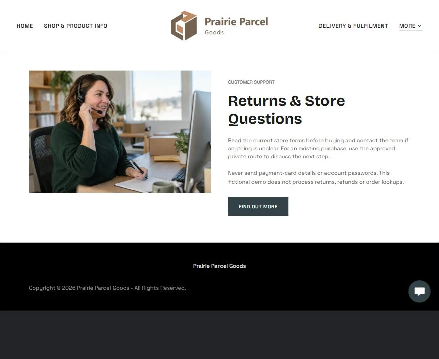 Captured first-screen Returns & Store Questions example — privacy-cropped excerpt