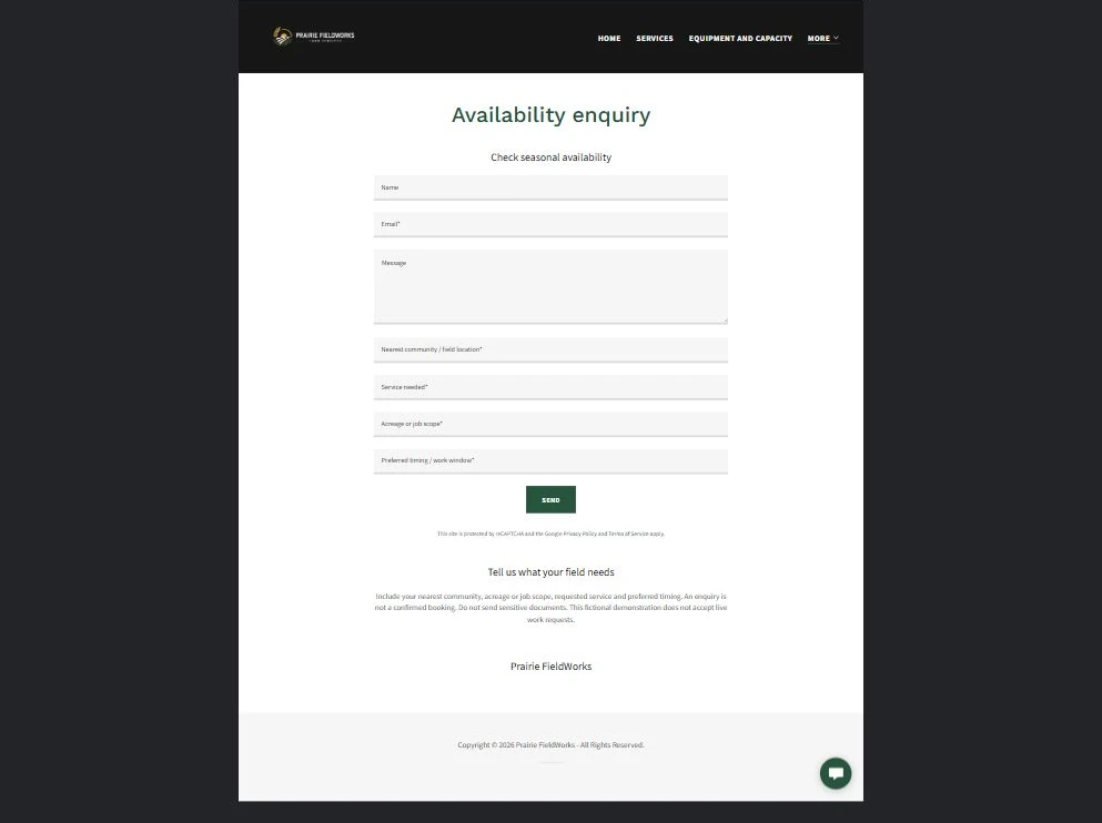 Finished Availability enquiry example — privacy-cropped excerpt