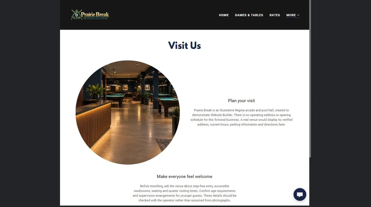 Finished Visit Us example — privacy-cropped excerpt