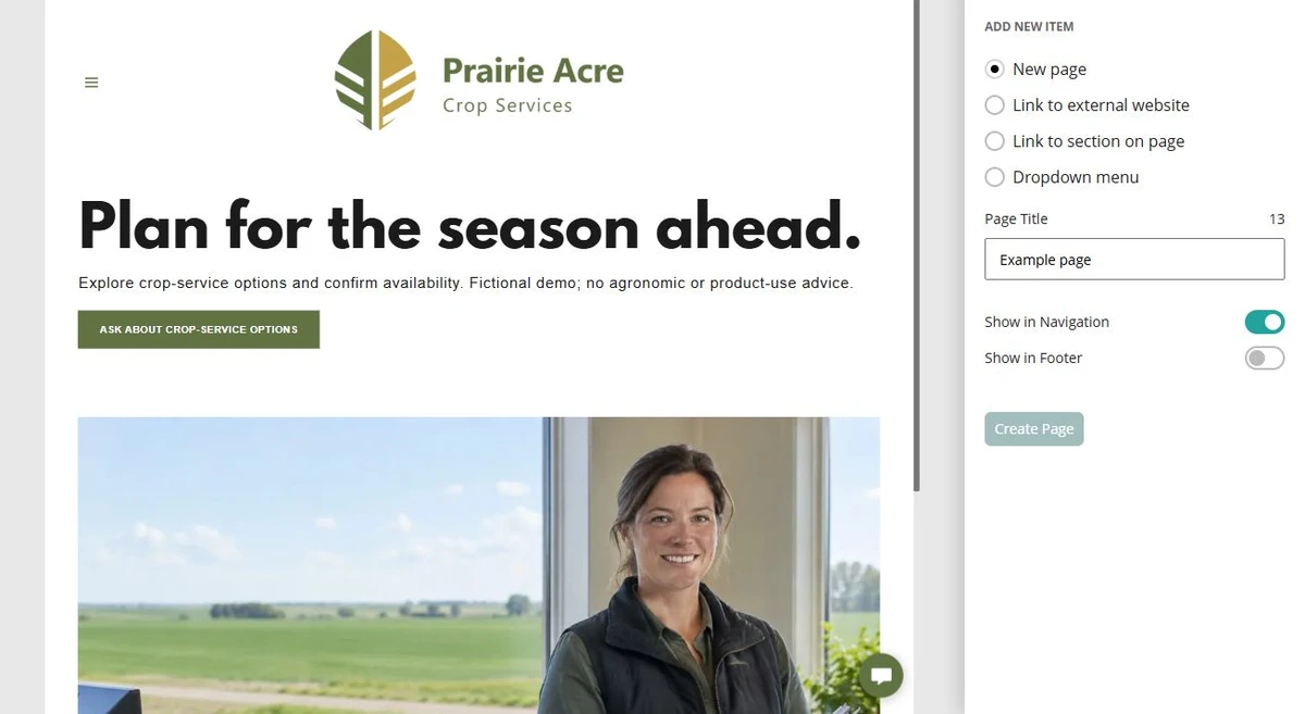 Prairie Acre · Add Page — privacy-cropped excerpt
