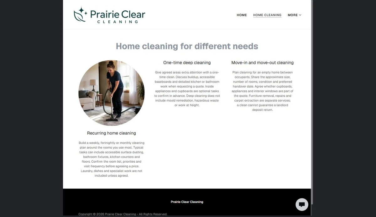 Finished Home Cleaning example — privacy-cropped excerpt