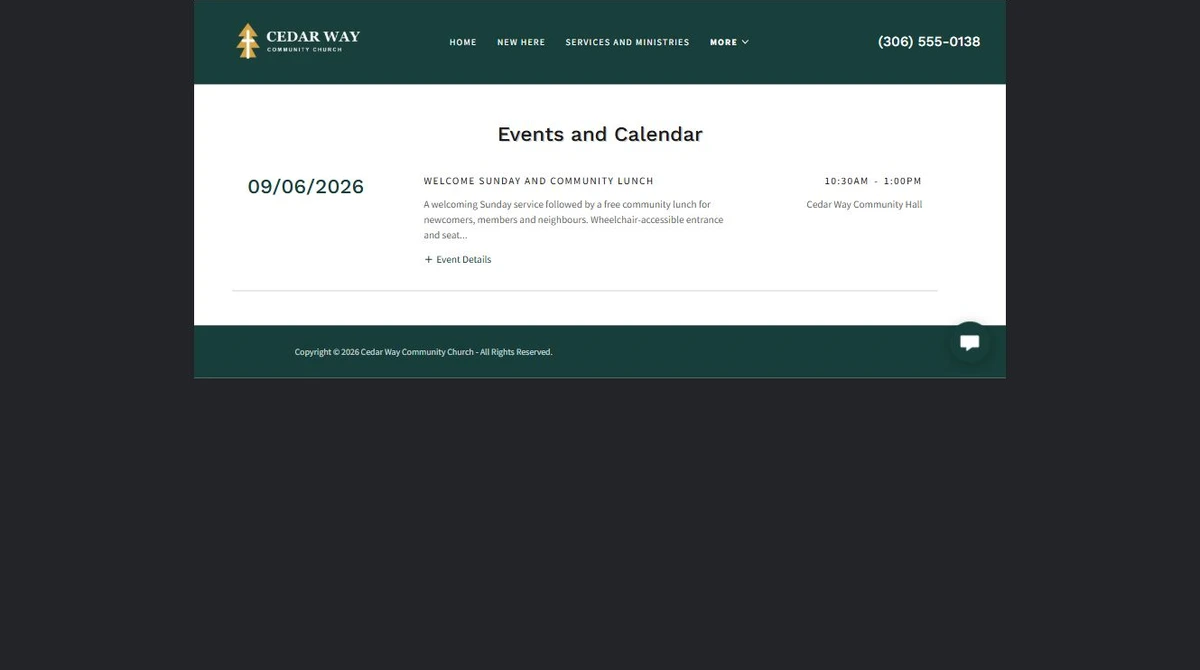 Finished Events and calendar example — privacy-cropped excerpt