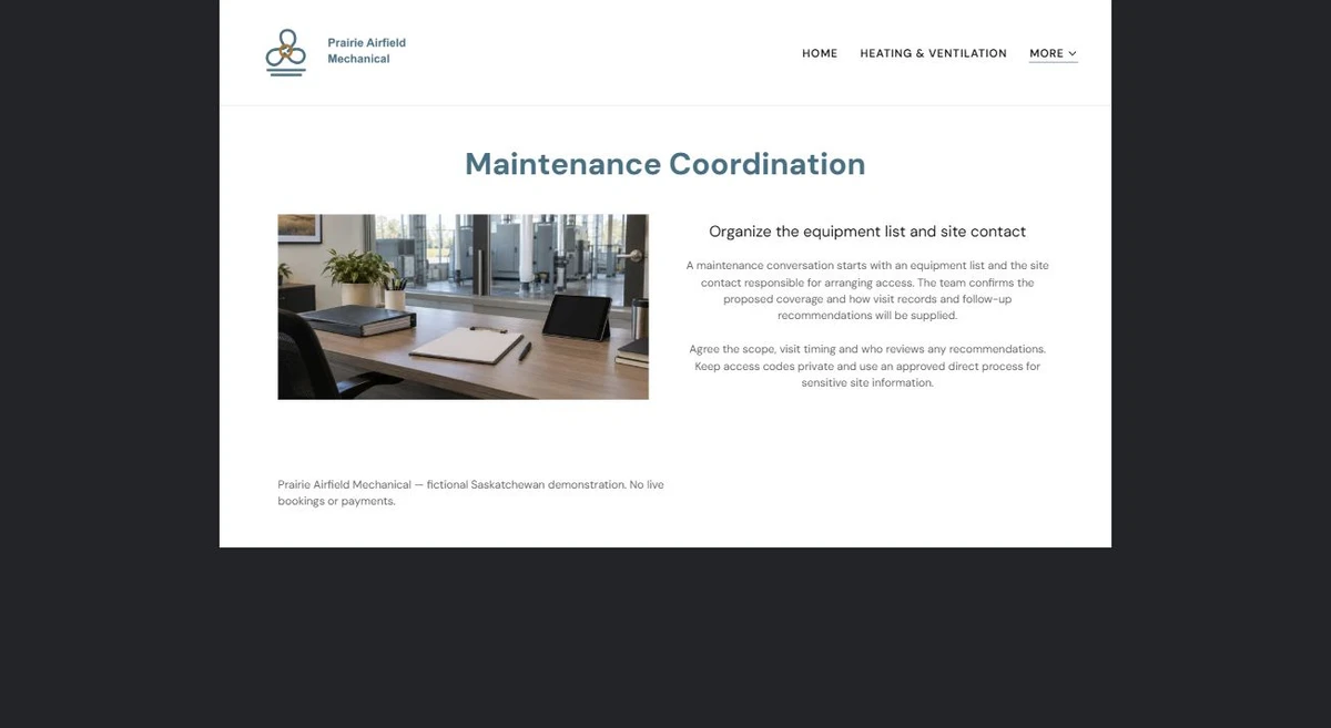 Finished Maintenance Coordination example — privacy-cropped excerpt