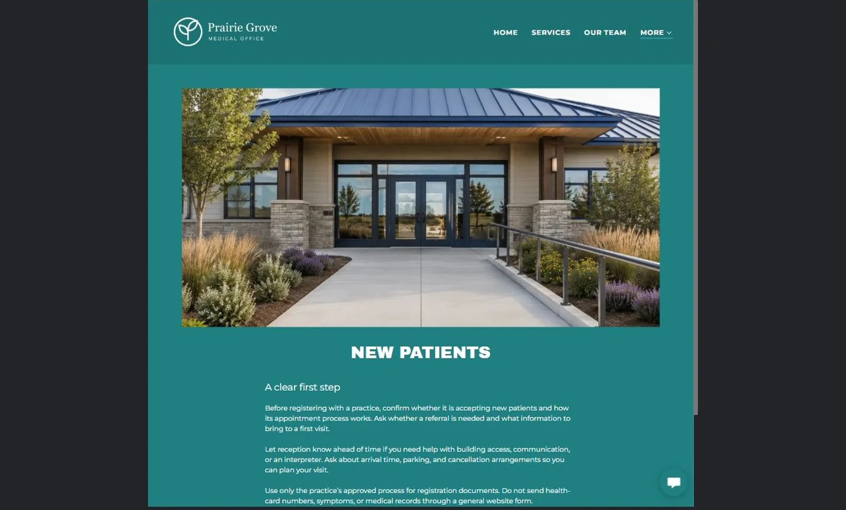 Finished New patients example — privacy-cropped excerpt