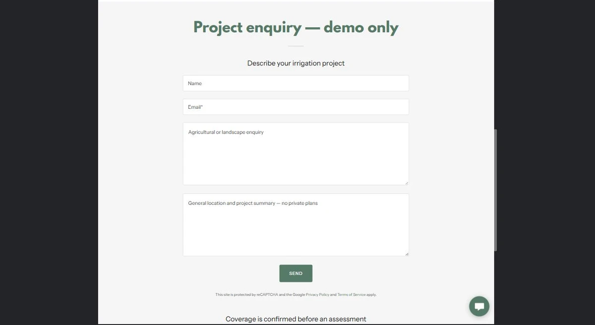 Project enquiry form · Desktop — privacy-cropped excerpt