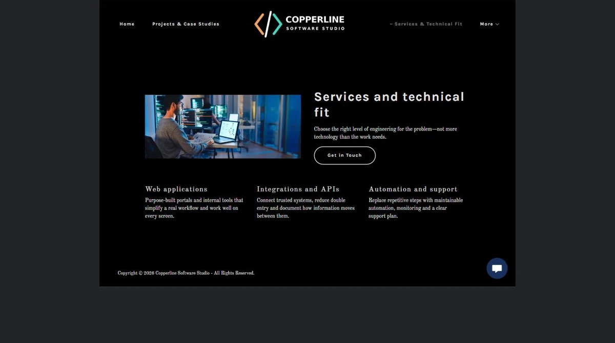 Finished Services and technical fit example — privacy-cropped excerpt
